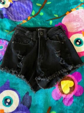 High-Rise Black Distressed Denim Shorts for Women